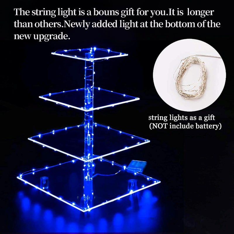 weddingwish Cupcake Stand, 4-Tier Square Acrylic Cupcake Display Stand with LED String Lights Dessert Tower Pastry Stand for Birthday or Wedding Party - Image 5